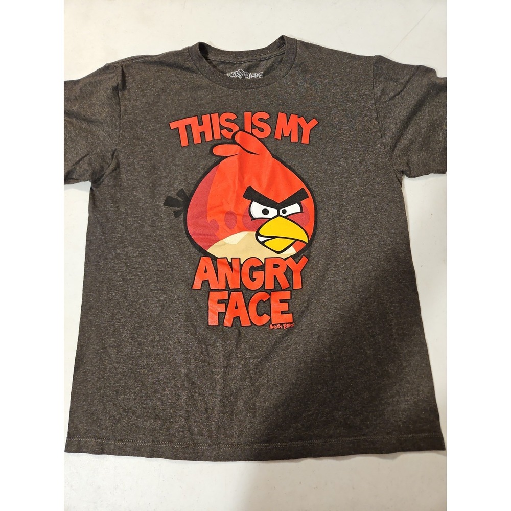 Angry Birds T Shirt Adult Medium "This is My Angry Face" Gray T-Shirt Unisex(280
